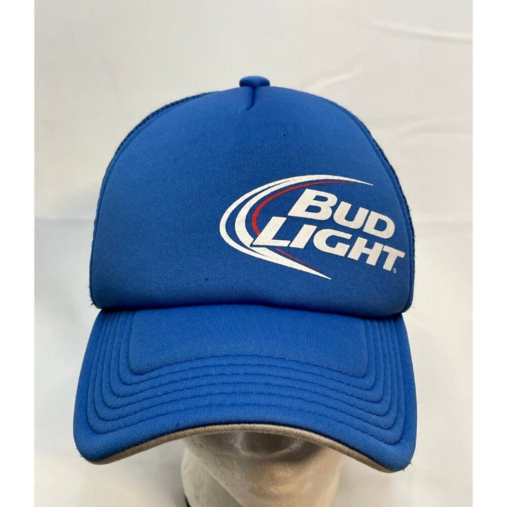 Bud Light Beer hat cap 7" trucker mesh snap back blue